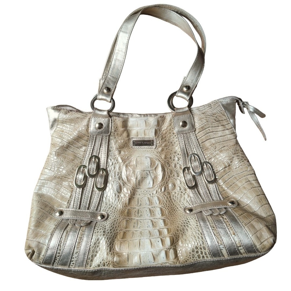 Marco Buggiani Bag Purse Gold Champag Alligator Look‎ Italian Leather Y2K Style